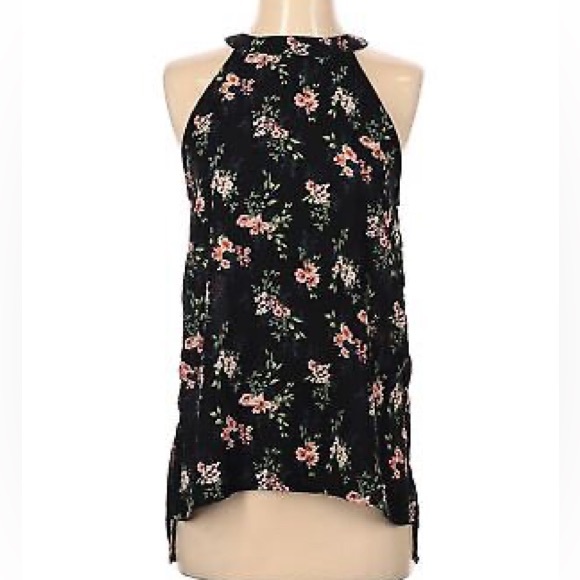 Paper Crane Tops - PAPER CRANE: BLACK FLORAL HALTER KEYHOLE BLOUSE